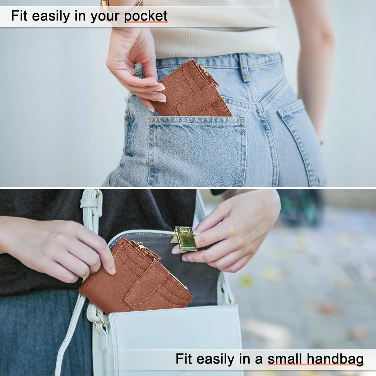 oscaurt Small Wallet Women RFID Blocking Bifold Compact Credit Card Holder Leather Wallets for Women with Zipper Coin Pocket and 2 ID Window (Brown)
