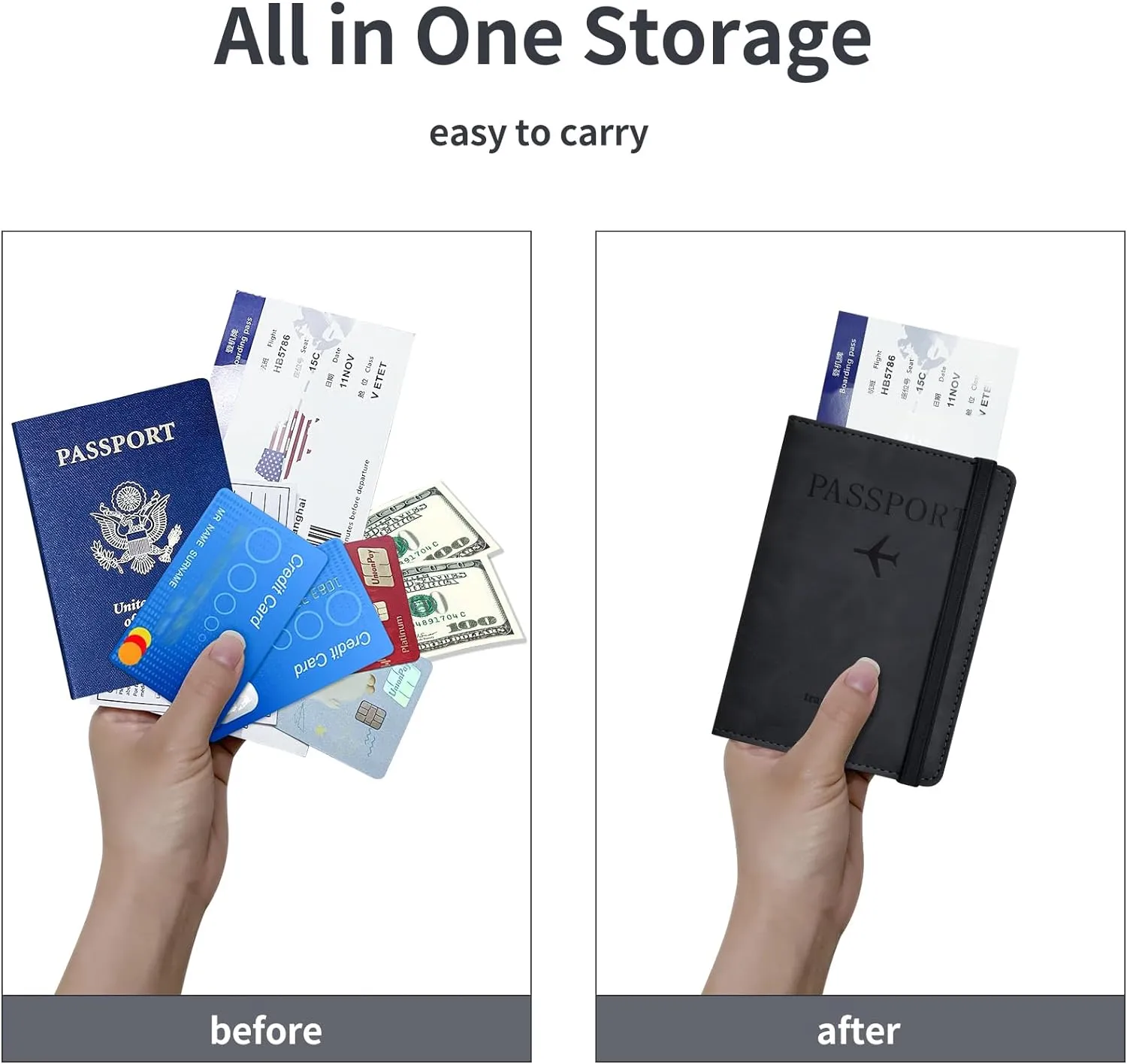 Passport Holder, Passport Cover with Credit Card Slot and Boarding Pass Slot Combo, Passport Wallet Case Book Travel Must Have, RFID Blocking Leather Travel Accessories, Black