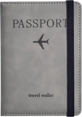 Passport Holder, Passport Cover with Credit Card Slot and Boarding Pass Slot Combo, Passport Wallet Case Book Travel Must Have, RFID Blocking Leather Travel Accessories, Grey