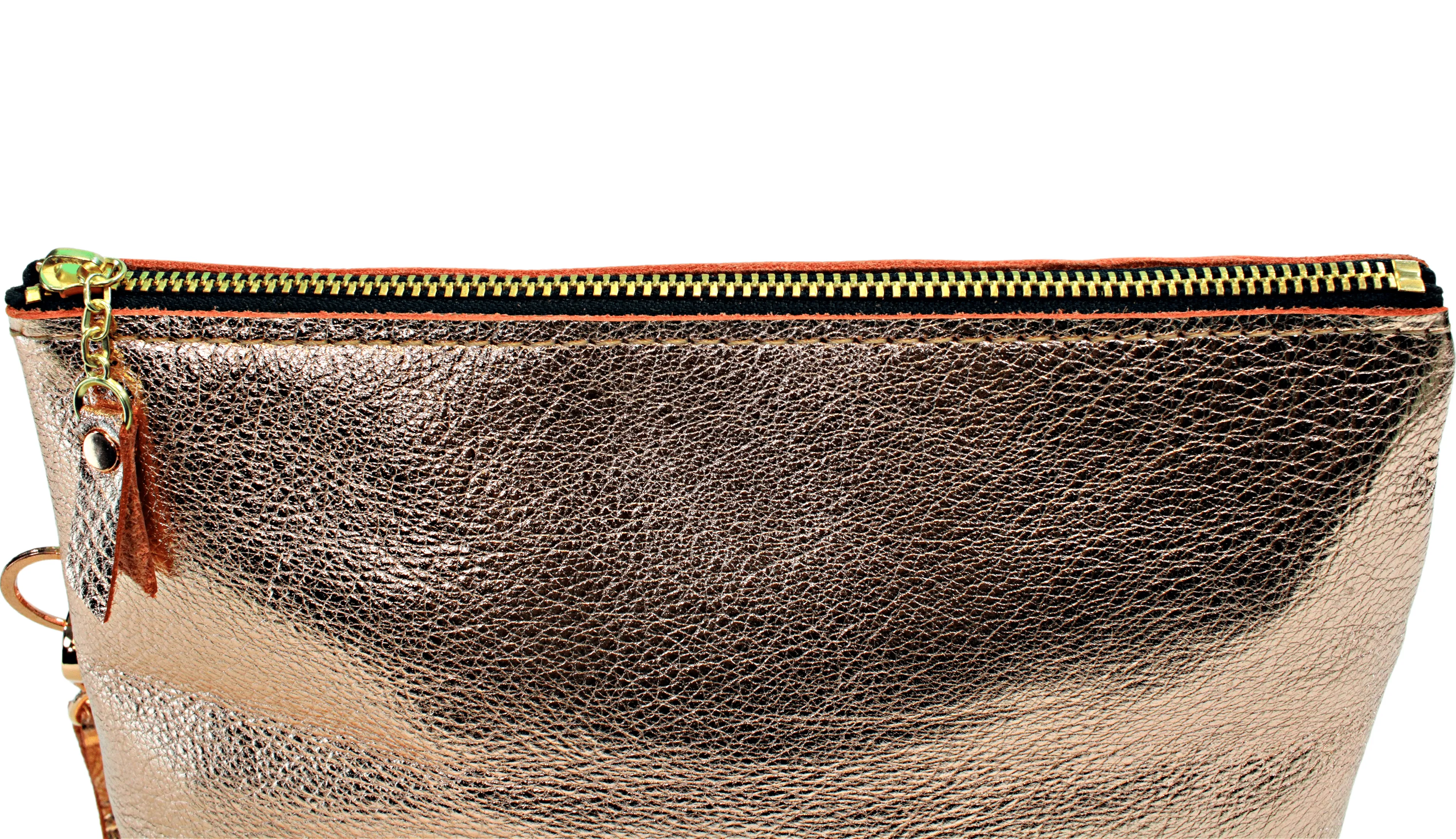 Rose Gold Zippered Clutch Wristlet