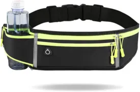 Running Belt, Hydration Waist Pack with Water Bottle Holder and Headphone Port for Men Women Waist Pouch Fanny Bag Reflective (Black)
