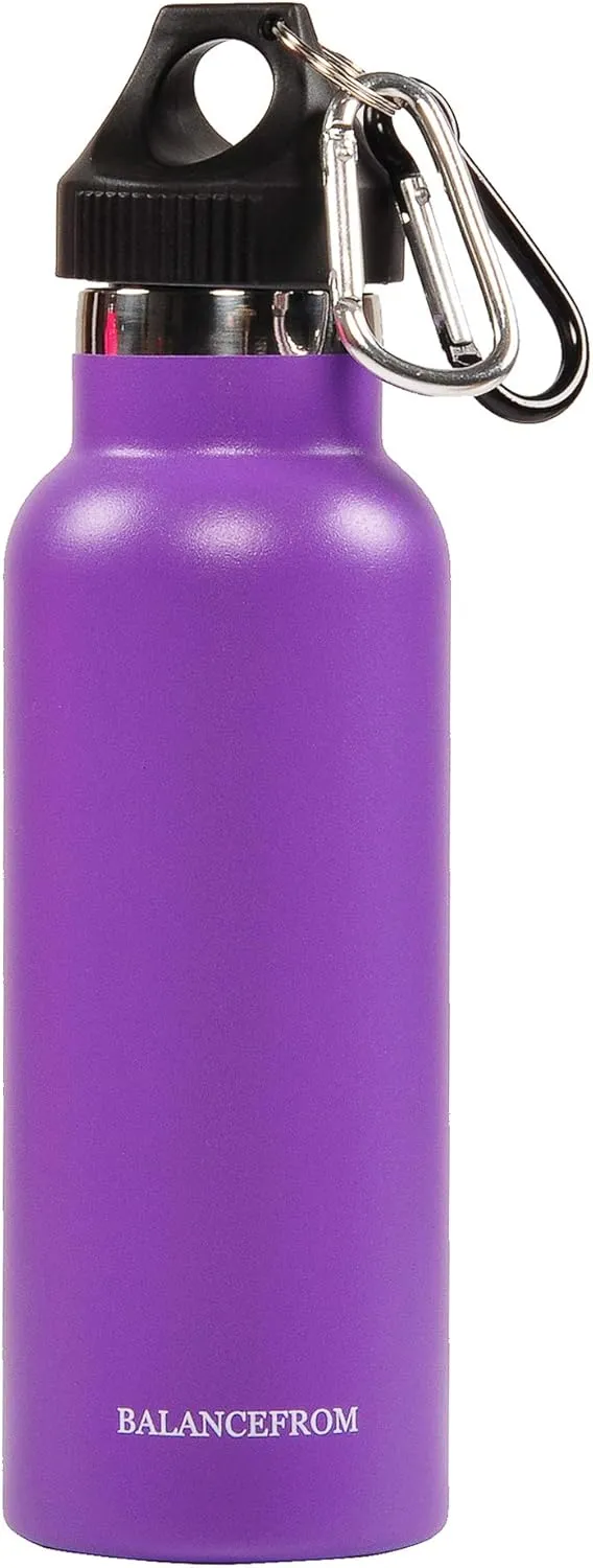 Signature Fitness Double-Wall Vacuum Insulated Stainless Steel Water Bottle, 3 Caps Included, Multiple Colors and Sizes