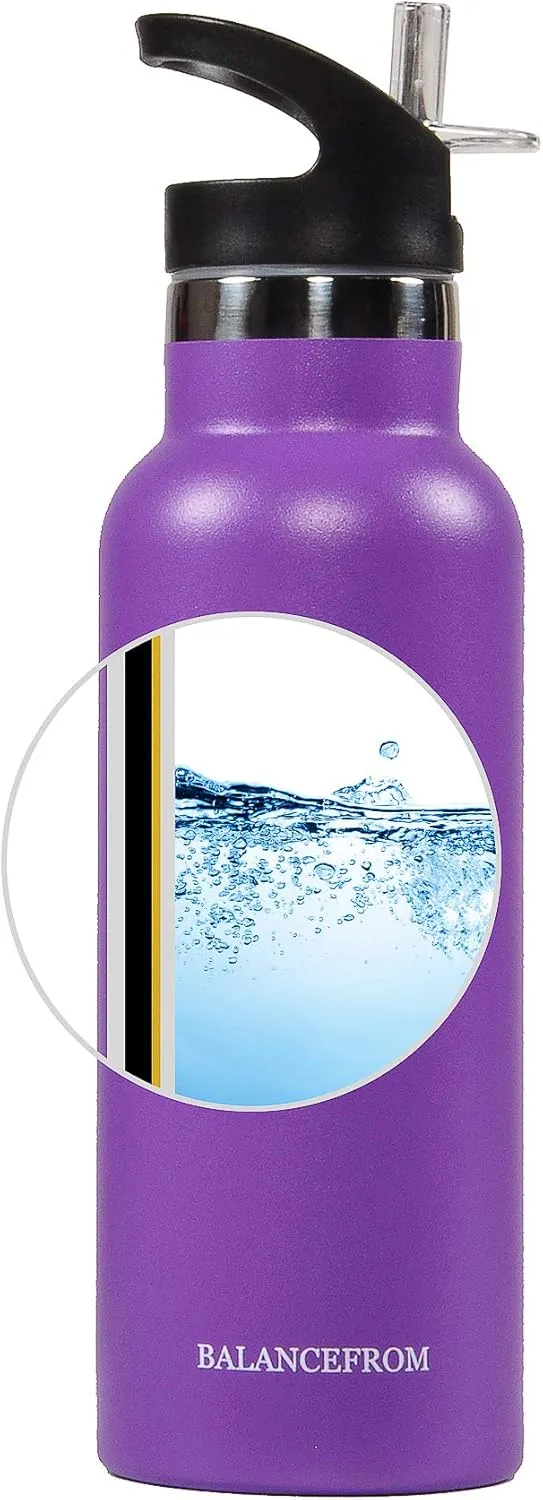 Signature Fitness Double-Wall Vacuum Insulated Stainless Steel Water Bottle, 3 Caps Included, Multiple Colors and Sizes