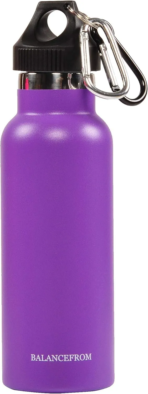 Signature Fitness Double-Wall Vacuum Insulated Stainless Steel Water Bottle, 3 Caps Included, Multiple Colors and Sizes