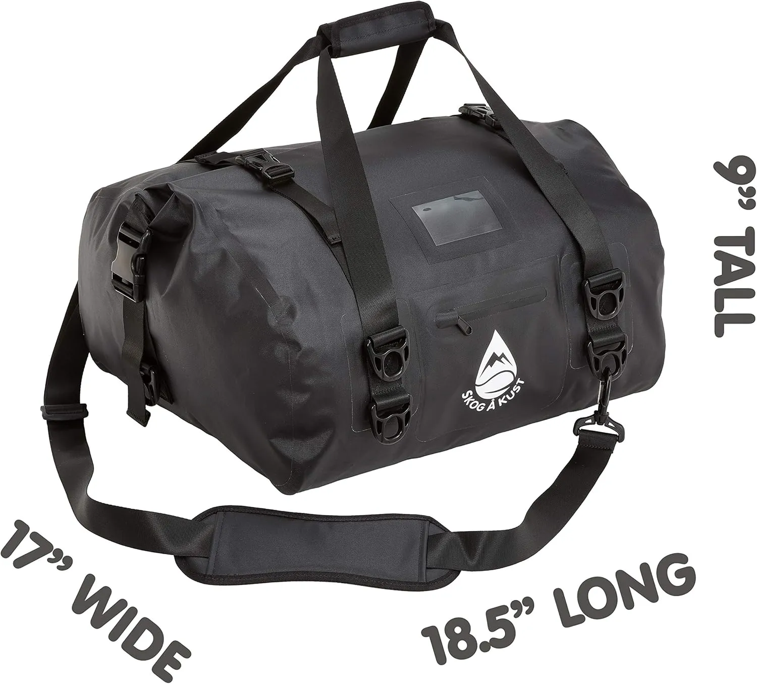 Skog  Kust Duffelsak Heavy Duty Waterproof Duffel - Gear Bag for Sports, Travel, & More - 40L, Black Moto Edition