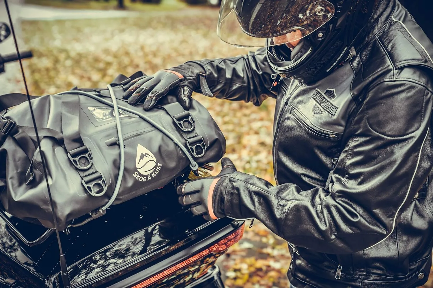 Skog  Kust Duffelsak Heavy Duty Waterproof Duffel - Gear Bag for Sports, Travel, & More - 40L, Black Moto Edition