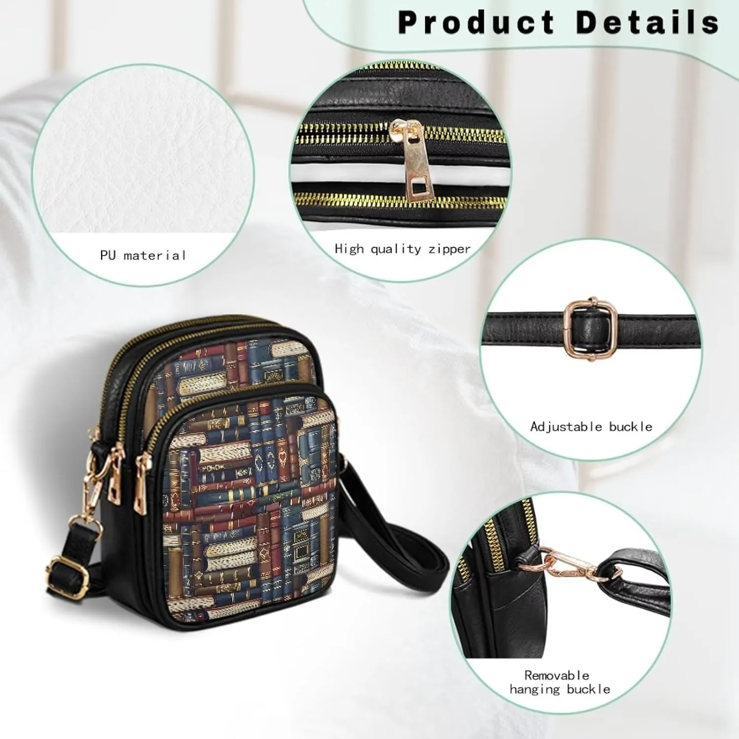 Small Crossbody Bags for Women, Daisy Sunflowers Cross Over Purse PU Leather Shoulder Handbags for Travel, Work