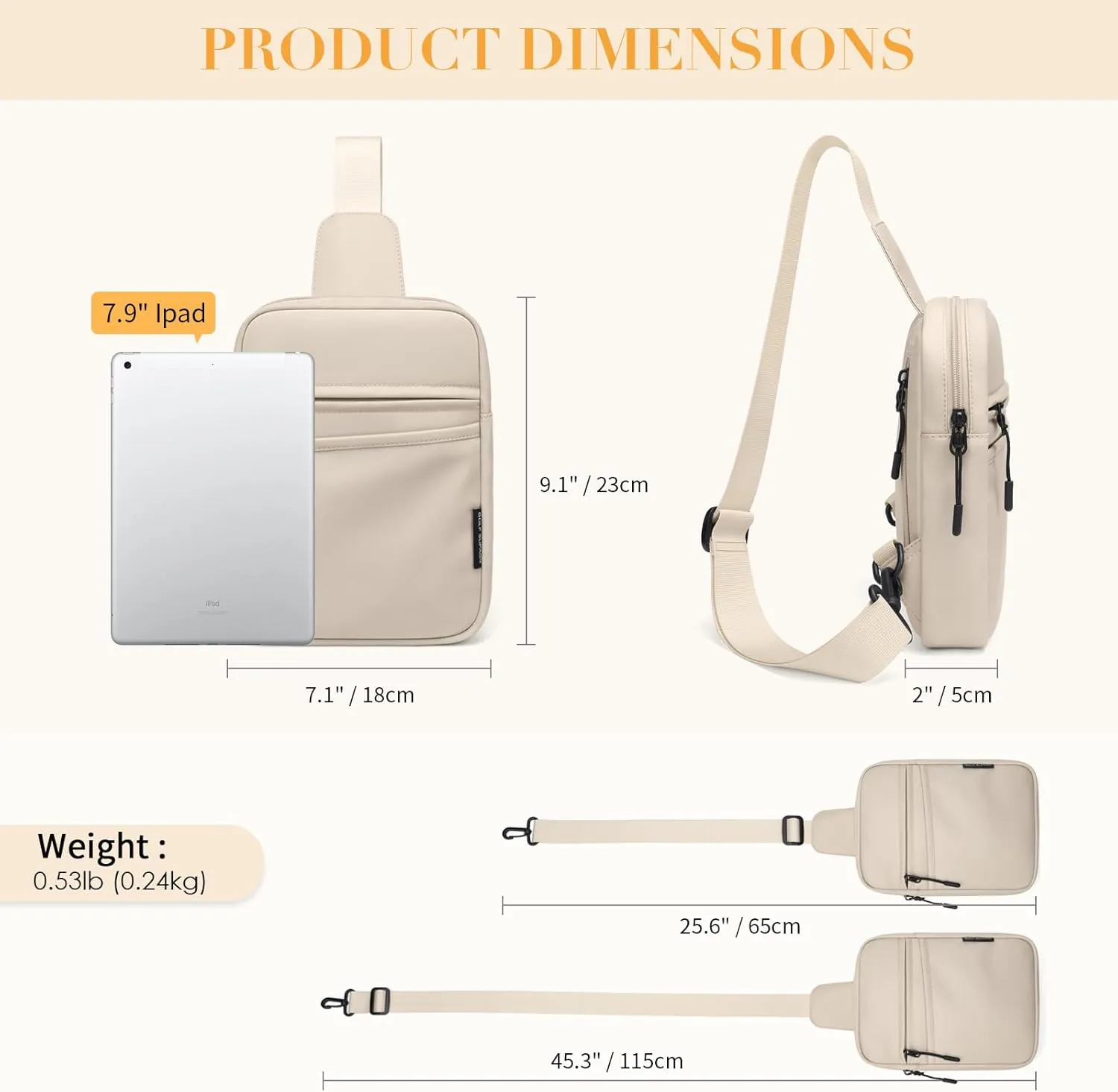 Small Sling Bag for Women and Men, Crossbody Bags Daypack Trendy Fanny Pack Chest Bag with Extended Strap Cross Body Bag for Outdoors Leisure Hiking Travel (Apricot)