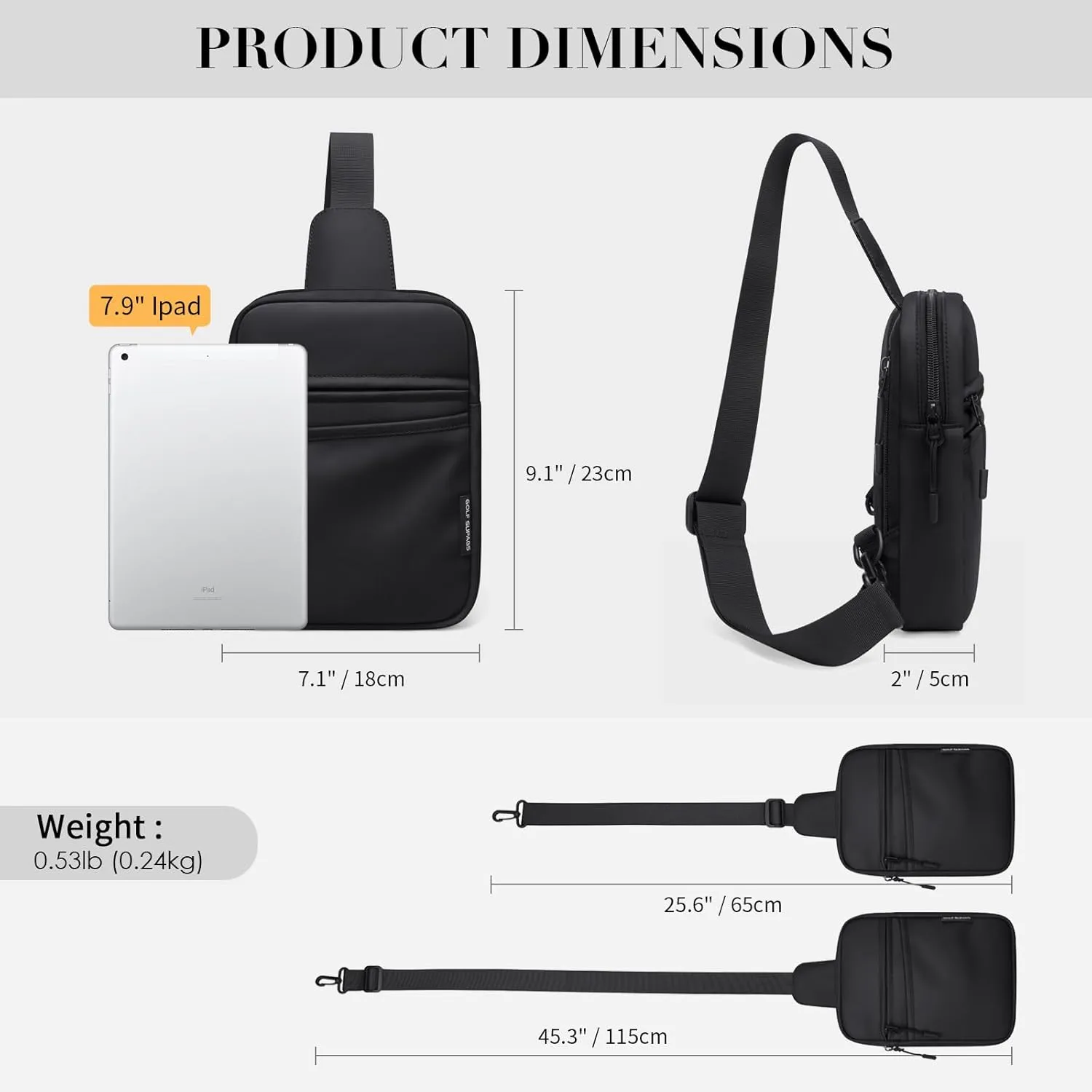 Small Sling Bag for Women and Men, Crossbody Bags Daypack Trendy Fanny Pack Chest Bag with Extended Strap Cross Body Bag for Outdoors Leisure Hiking Travel (Black)