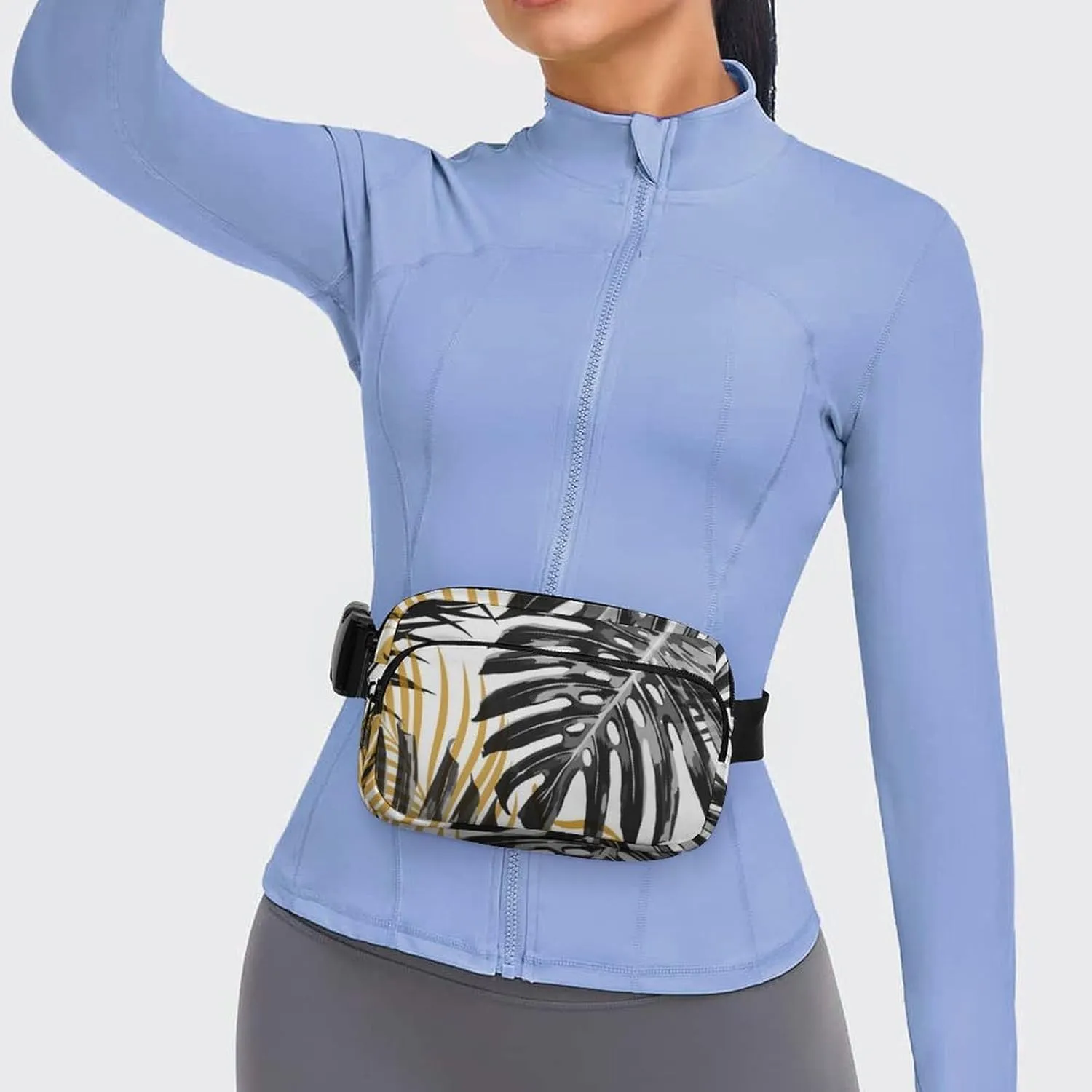 Tropical Palm Leaves Belt Bag Fanny Pack Crossbody Black And Golden Fashion Waist Packs With Adjustable Strap For Men Women Travel Hiking Cycling Running