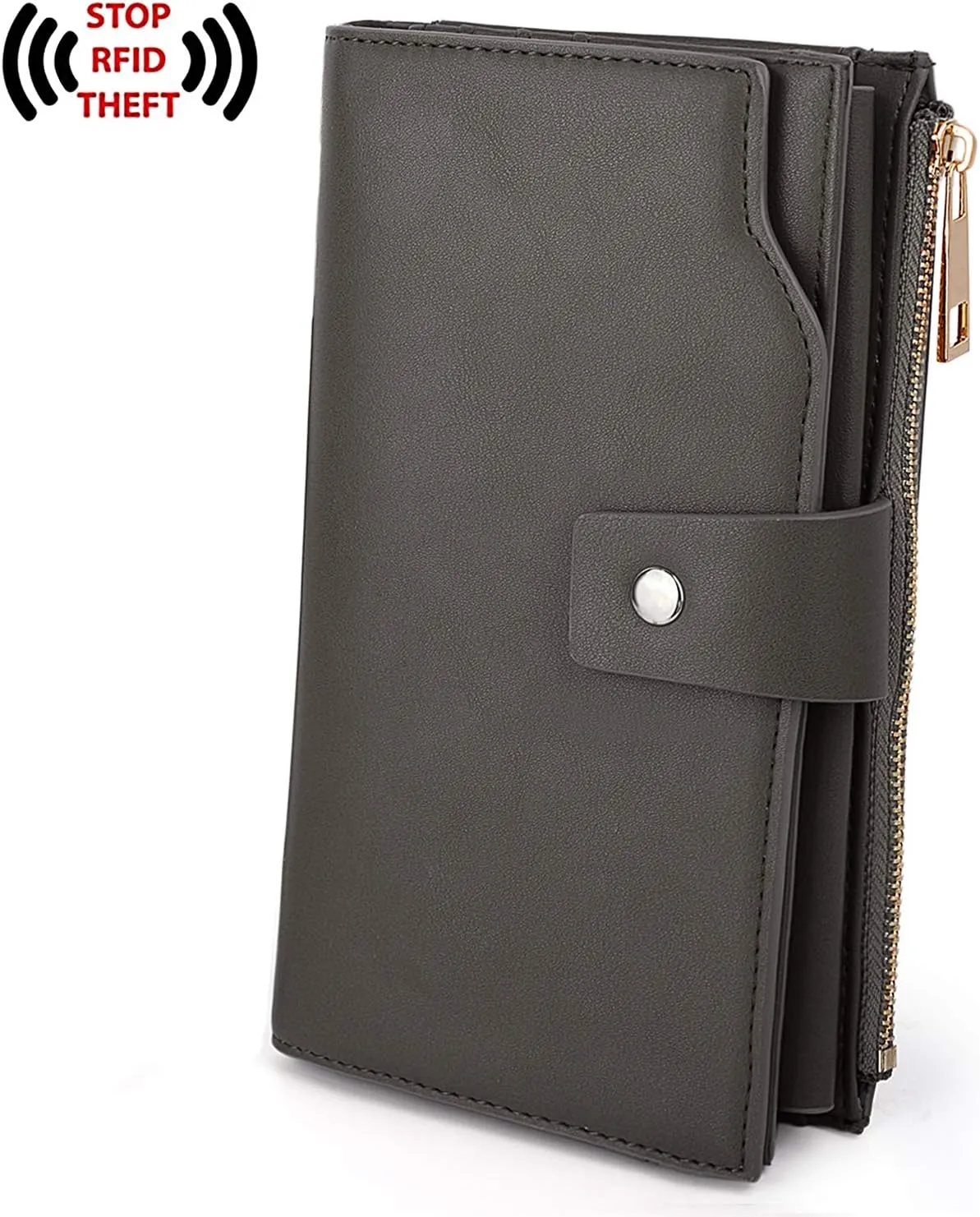 UTO Wallet Women Vegan Leather Wristlet Snap Long Purse Credit Card Holder Elegant Clutch