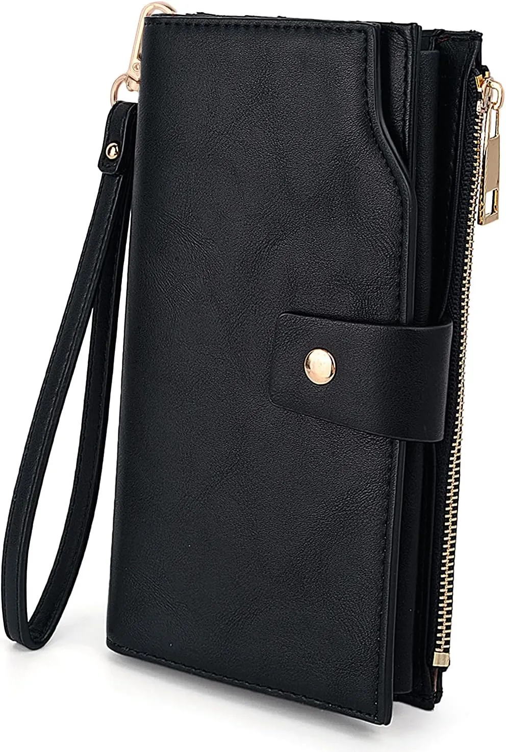 UTO Wallet Women Vegan Leather Wristlet Snap Long Purse Credit Card Holder Elegant Clutch