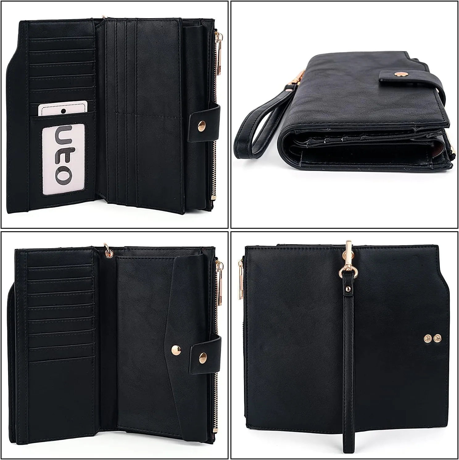 UTO Wallet Women Vegan Leather Wristlet Snap Long Purse Credit Card Holder Elegant Clutch