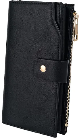 UTO Wallet Women Vegan Leather Wristlet Snap Long Purse Credit Card Holder Elegant Clutch