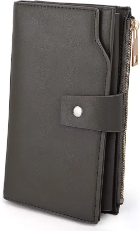 UTO Wallet Women Vegan Leather Wristlet Snap Long Purse Credit Card Holder Elegant Clutch