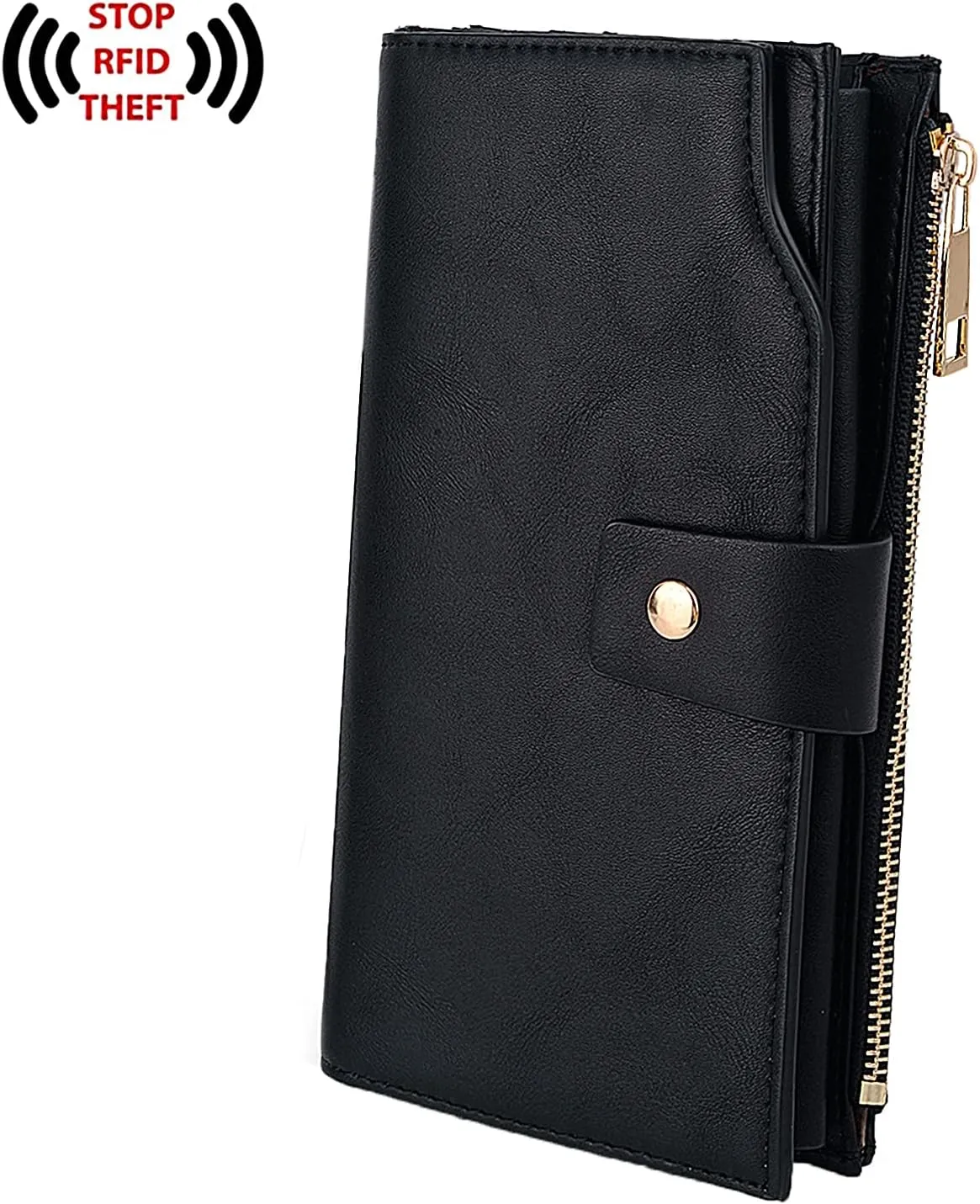 UTO Wallet Women Vegan Leather Wristlet Snap Long Purse Credit Card Holder Elegant Clutch