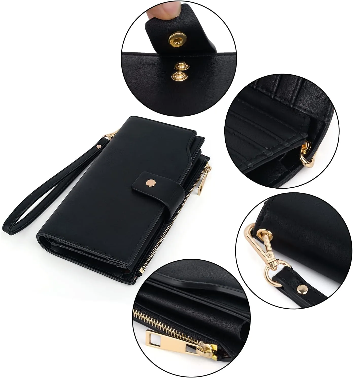 UTO Wallet Women Vegan Leather Wristlet Snap Long Purse Credit Card Holder Elegant Clutch