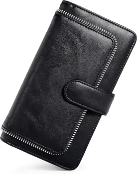 UTO Wallet Women Vegan Leather Wristlet Snap Long Purse Credit Card Holder Elegant Clutch