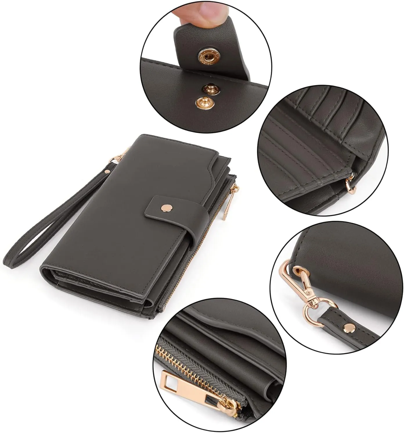 UTO Wallet Women Vegan Leather Wristlet Snap Long Purse Credit Card Holder Elegant Clutch