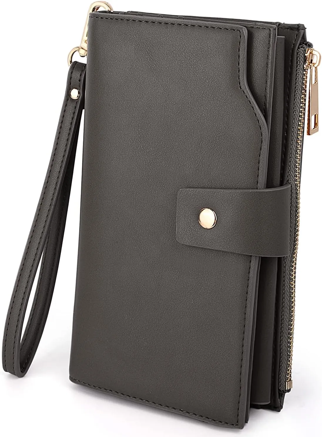 UTO Wallet Women Vegan Leather Wristlet Snap Long Purse Credit Card Holder Elegant Clutch