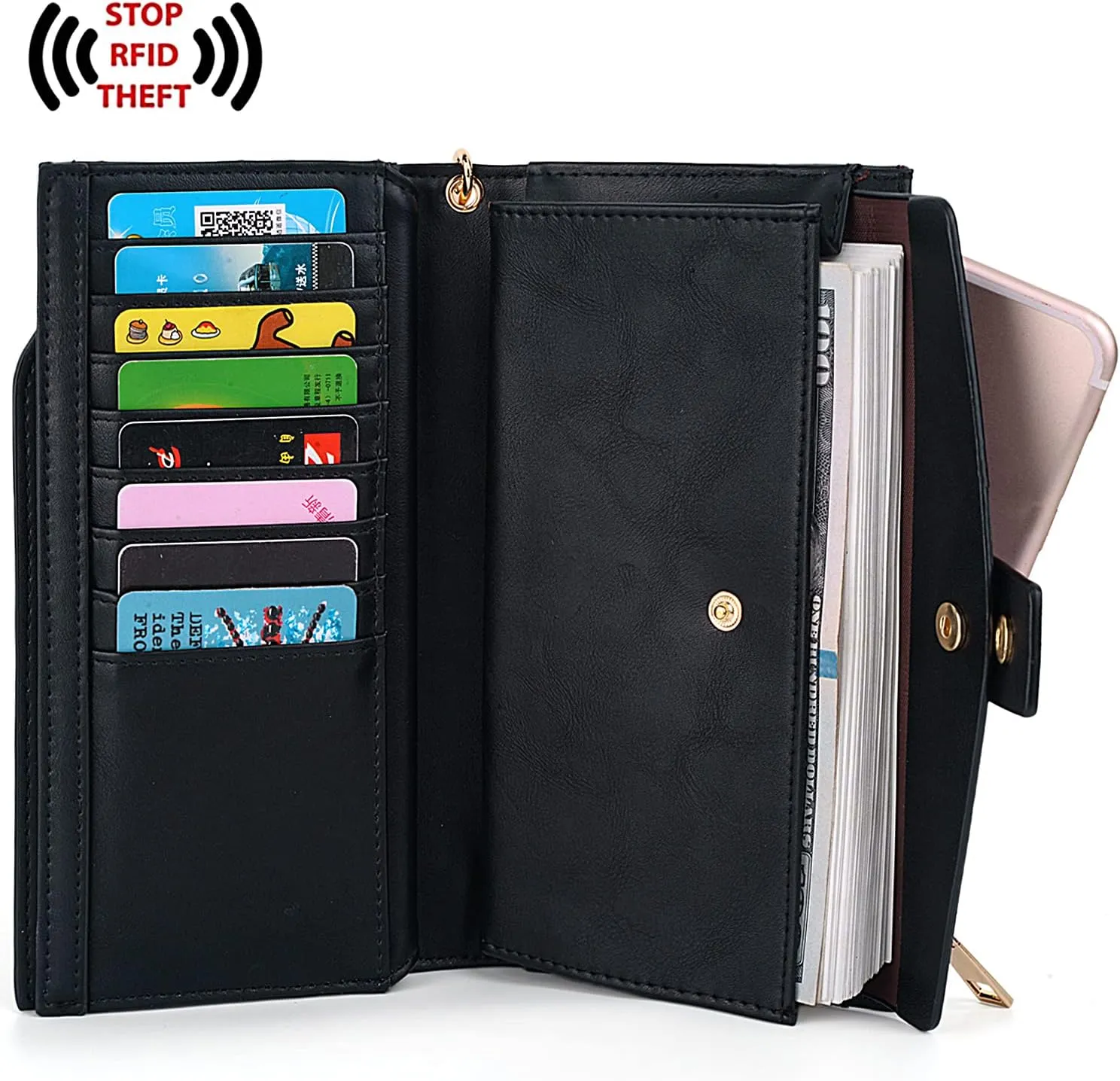 UTO Wallet Women Vegan Leather Wristlet Snap Long Purse Credit Card Holder Elegant Clutch
