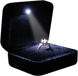 Velvet Metal Glossy with LED Jewelry Gift Box for Proposal, Engagement, Wedding - Easy to fit into Your Pocket or Handbag