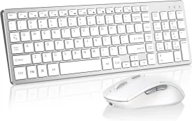 Wireless Keyboard Mouse Combo - Rechargeable, Quiet, Compact Design with Number Pad, 2.4 GHz USB Receiver, Slim Keyboard and Ergonomic Mouse Set for Windows Computer Desktop PC Laptop -Silver White