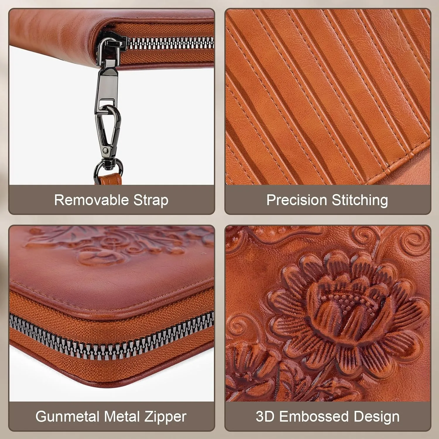 Womens Wallet Rfid Embossed Vegan Leather Multi Card Slots Wallets Large Capacity Wristlet Travel Purse for Women